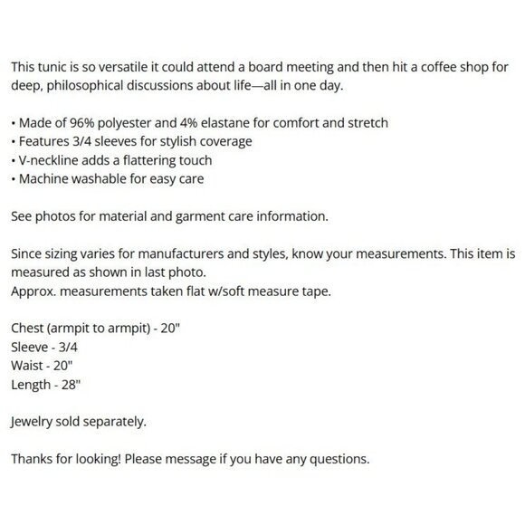 Linea By Louis Dell'Olio Tunic Womens Size Medium Blue V-Neck Peplum Stretch Top - Picture 8 of 9